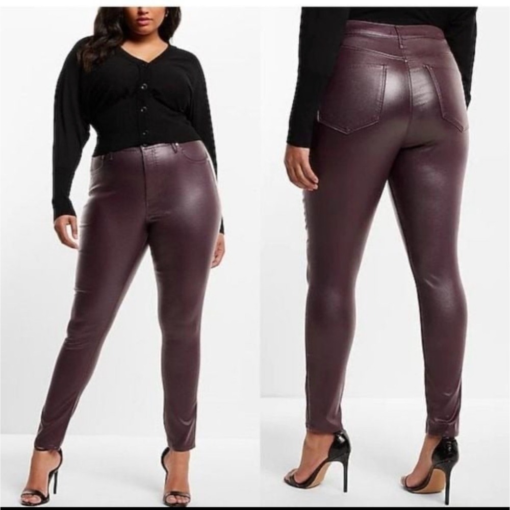 NWT‎ Express 10R Skinny High Rise Coated Stretch Leggings Pants Burgundy